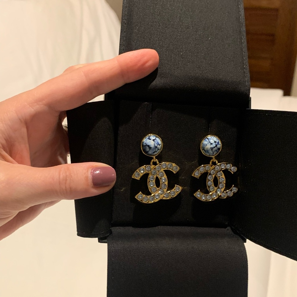 Brand new summer  2025 collection, authentic Chanel Gold /Blue Crystal Earrings